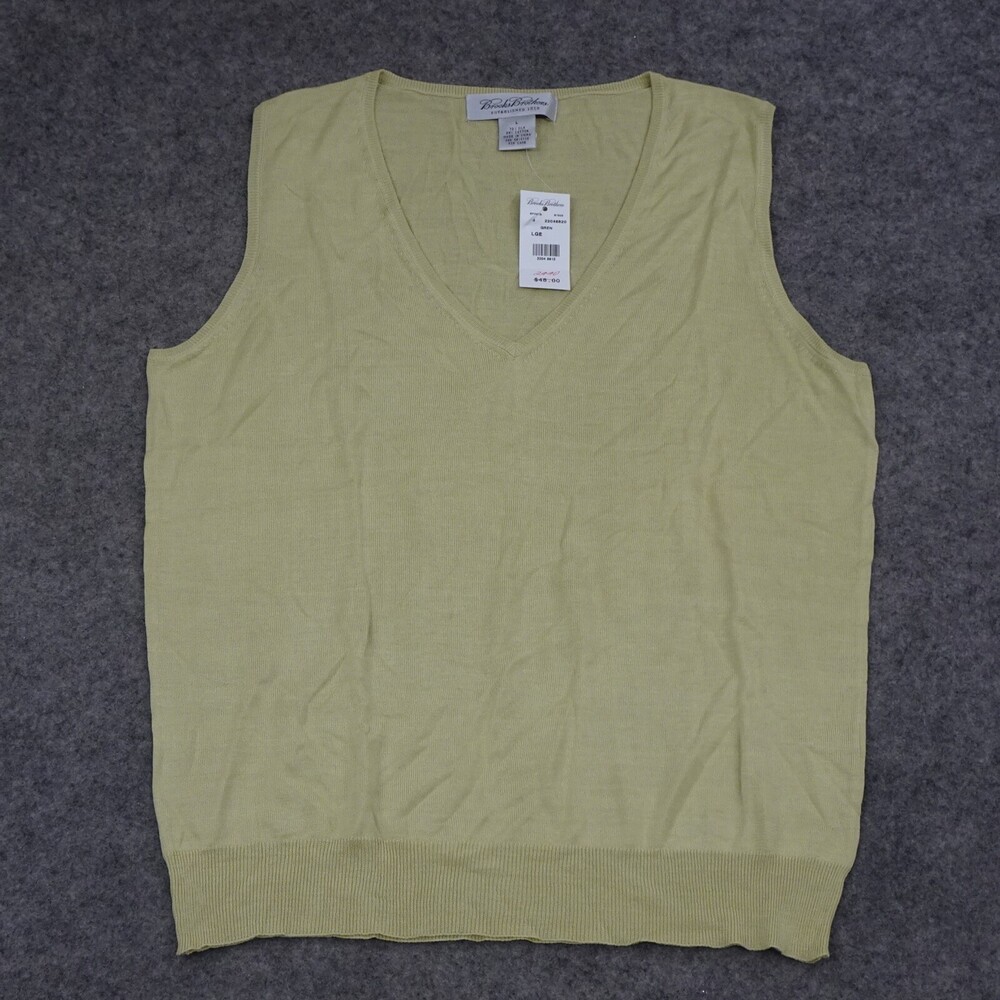Brooks Brothers Top Womens Large L Green Sleeveless Pullover Sweater Vest Silk